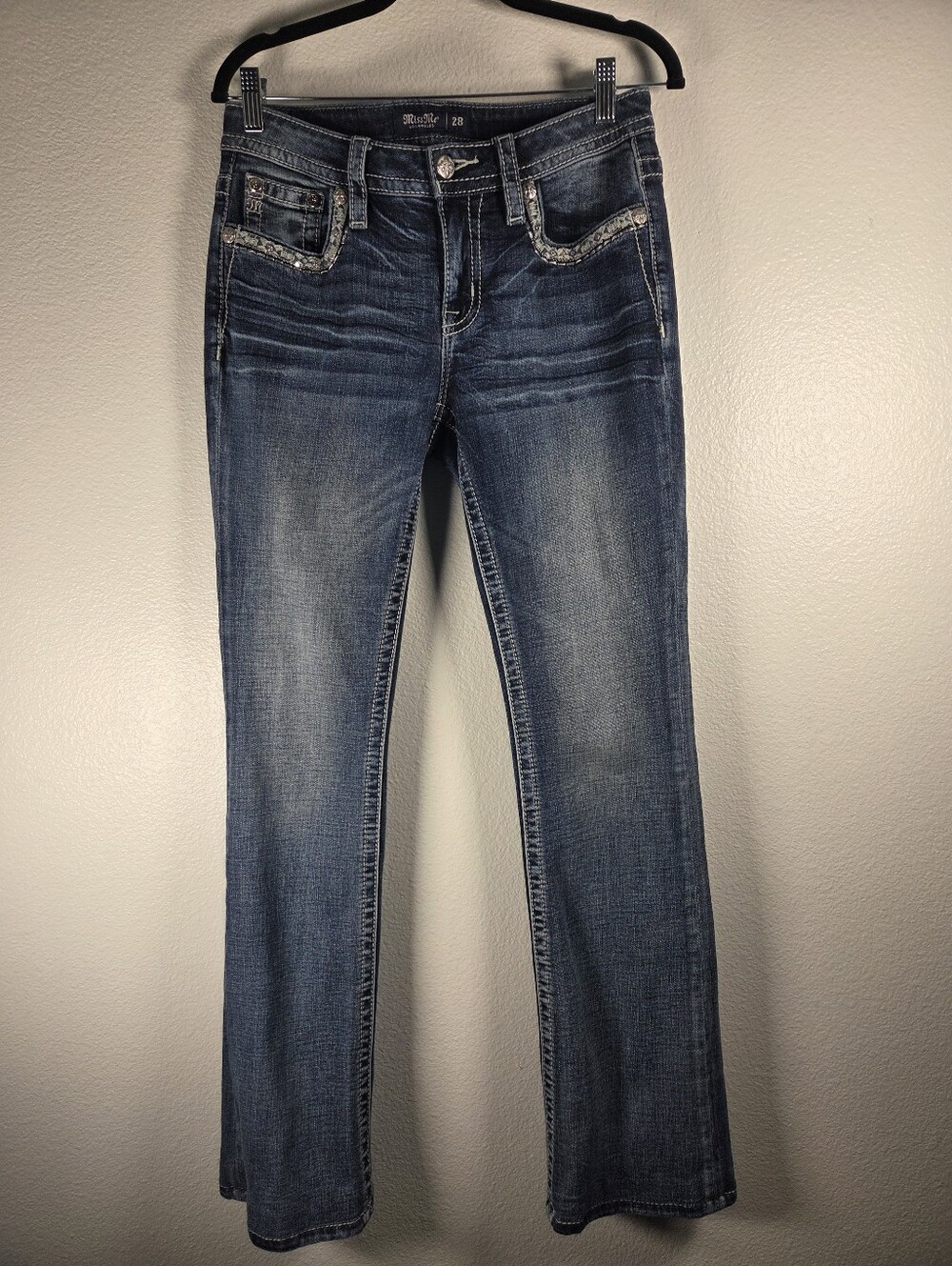 Miss Me Women's Size 28 Mid-Rise Boot- Dark Blue Boot Cut Jeans